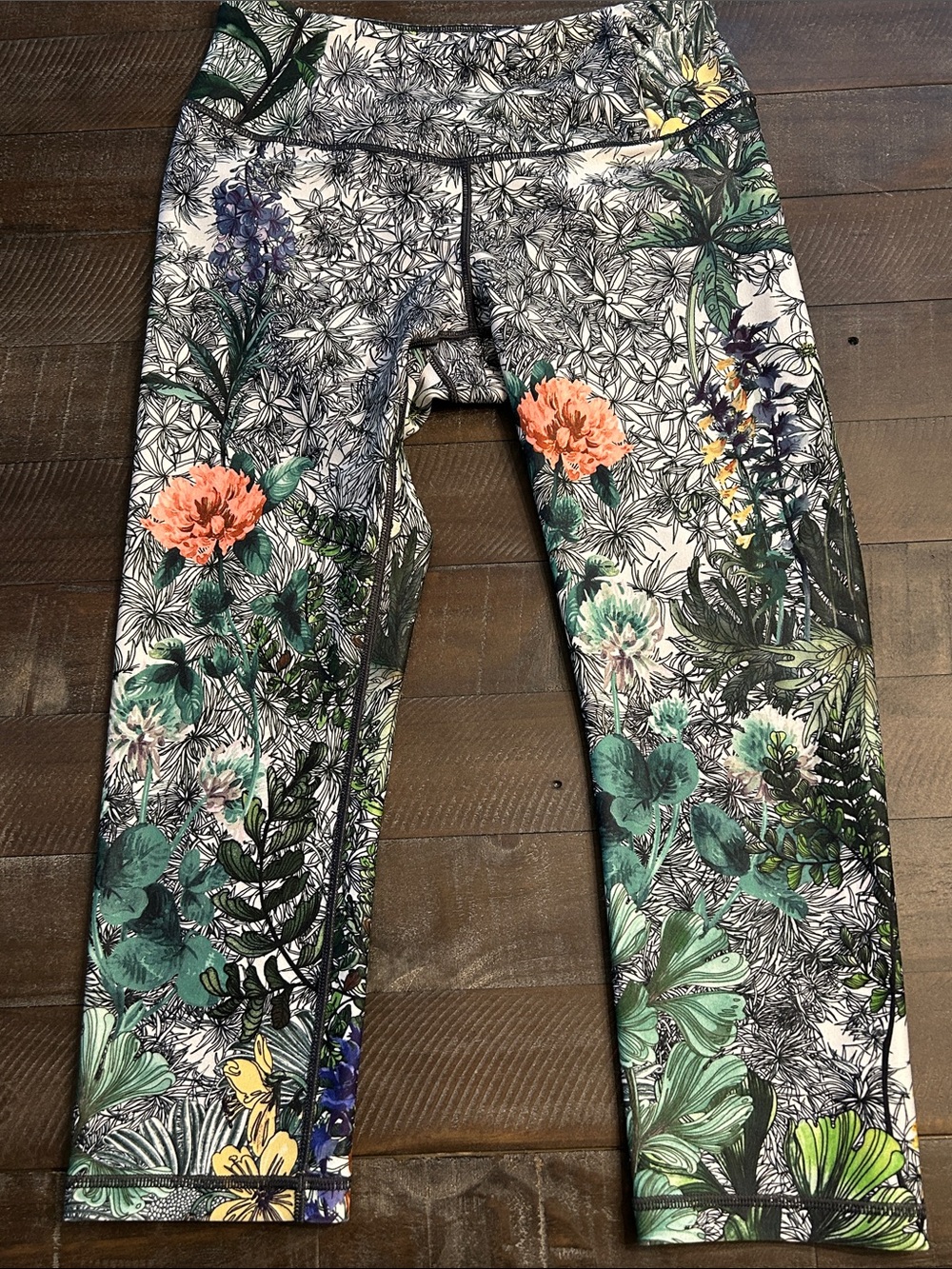 CALIA by Carrie Underwood Floral Botanical Leggings - Green, Coral, Yellow, Blue